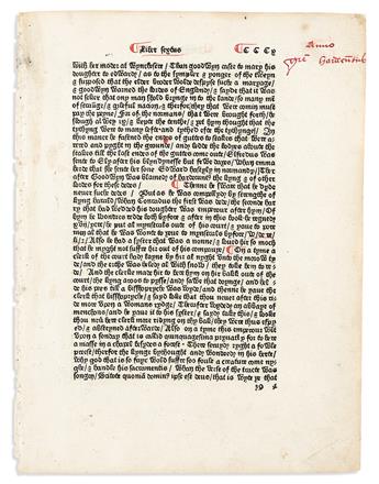 Higden, Ranulf (c. 1280-1364) An Original Leaf from Caxton's 1482 Polychronicon; [and] George Parker Winship's William Caxton and the